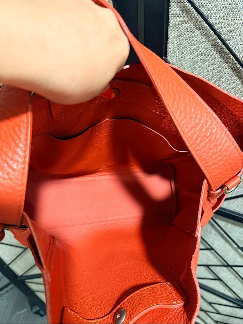 Furla Vibrant Blood Orange Pebbled Leather Hobo Bag - *LIKE NEW*